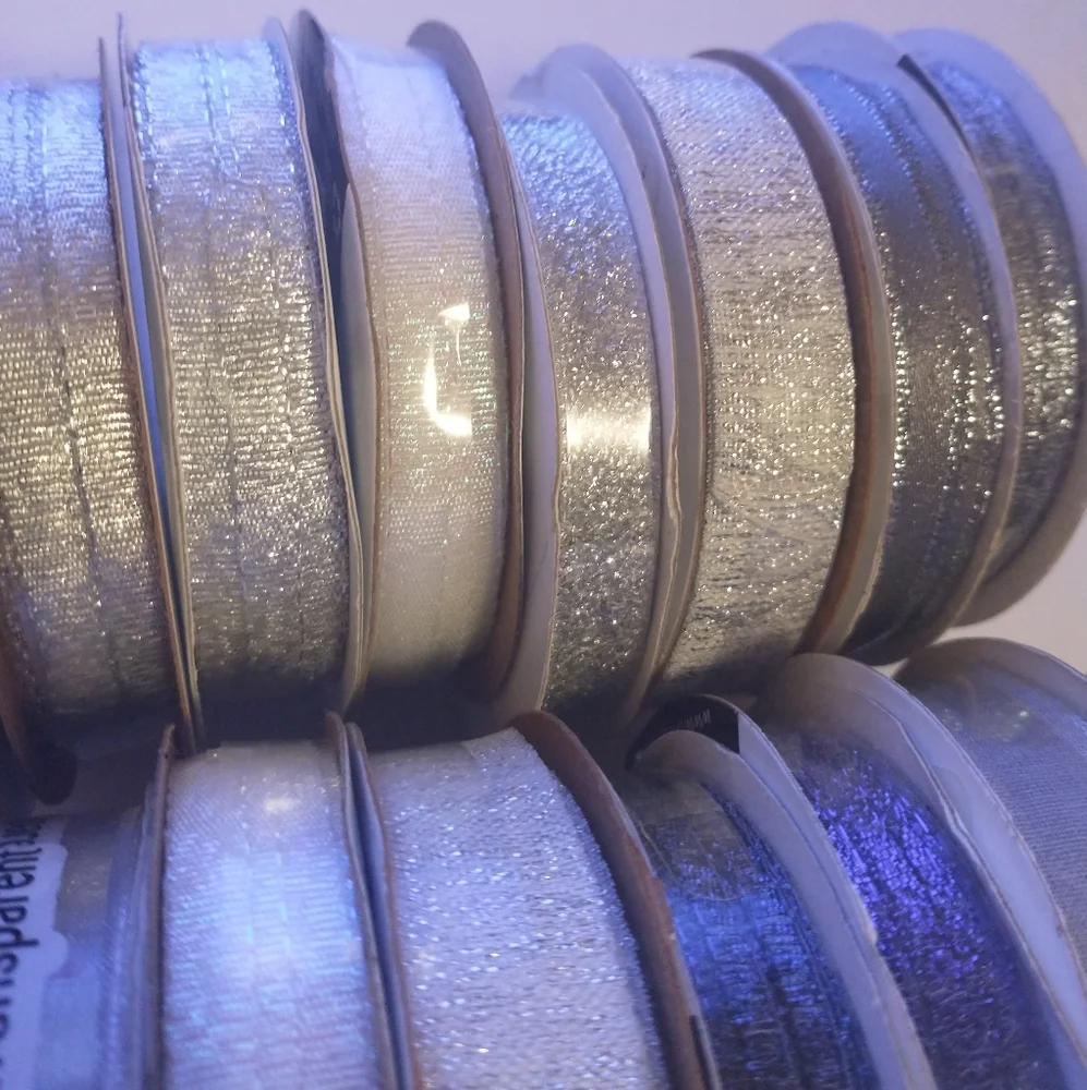 Offray Ribbon‎ Spool Various Metallic Glitter Lot Of 15 Arts Crafts Scrapbooking